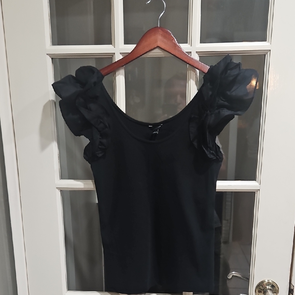 Ann Taylor Elegant Black Ruffle Blouse